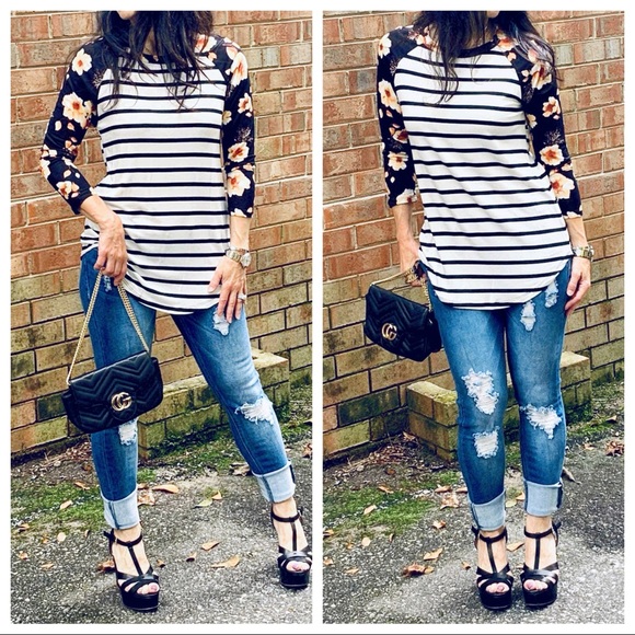 ✨LAST ONES✨Stripe floral raglan sleeves top - Picture 8 of 8